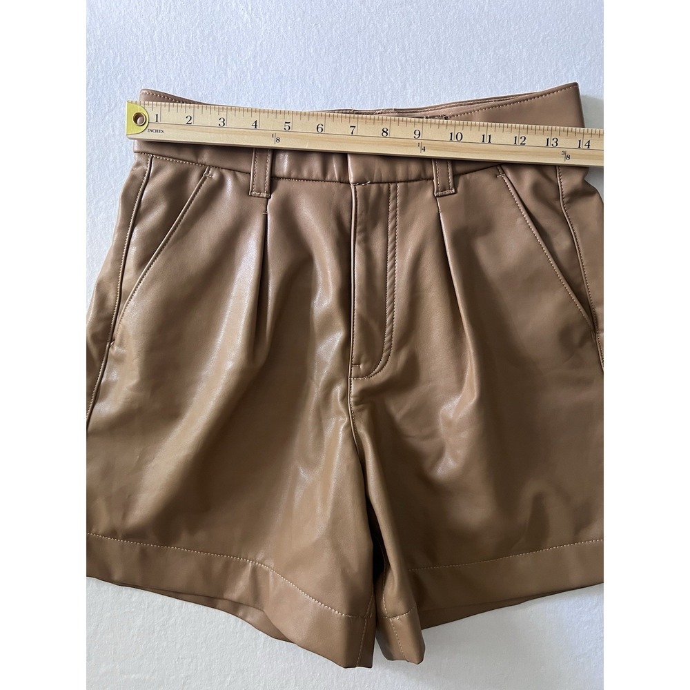 Abercrombie & Fitch Vegan Leather Shorts Brown High Rise Pockets Women Size S - Picture 7 of 9
